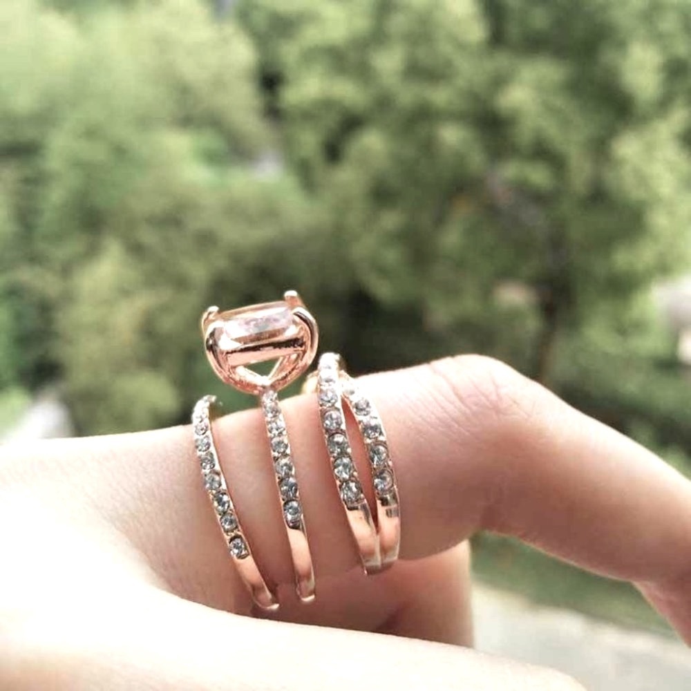 New Gorgeous 14k Gold Over Sterling Silver 3cts Champagne Diamond Ring Set - Picture 10 of 10